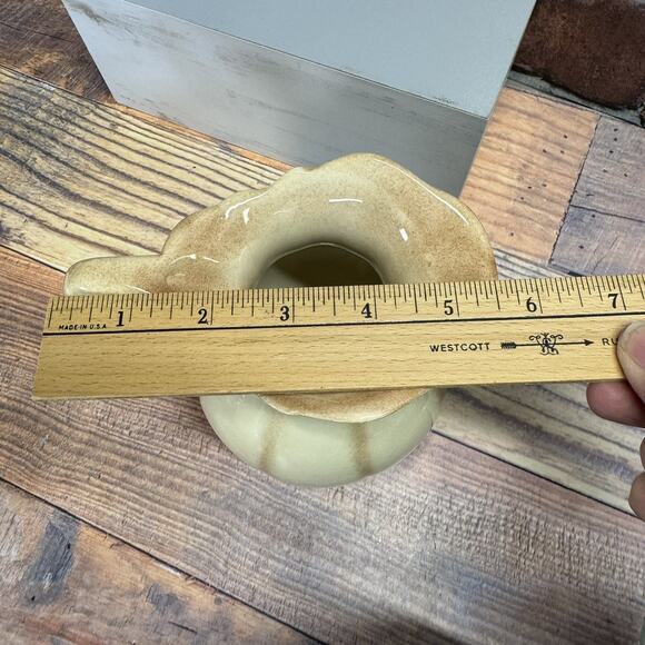 Vintage Studio Art Pottery Pitcher Glossy Cream Ivory w/Brown Wheat Tan Stripes‎ - Picture 6 of 7